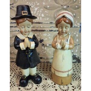 Pair of 2 Pilgrim Children Praying Fall Decoration Autumn Thanksgiving 9.25"